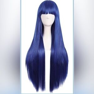 MapofBeauty 32" 80cm Long Straight Anime Cosplay Wig Party Wig (Dark Blue/Black)